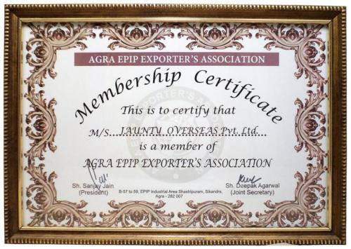 Agra EPIP Exporters Membership Certificate